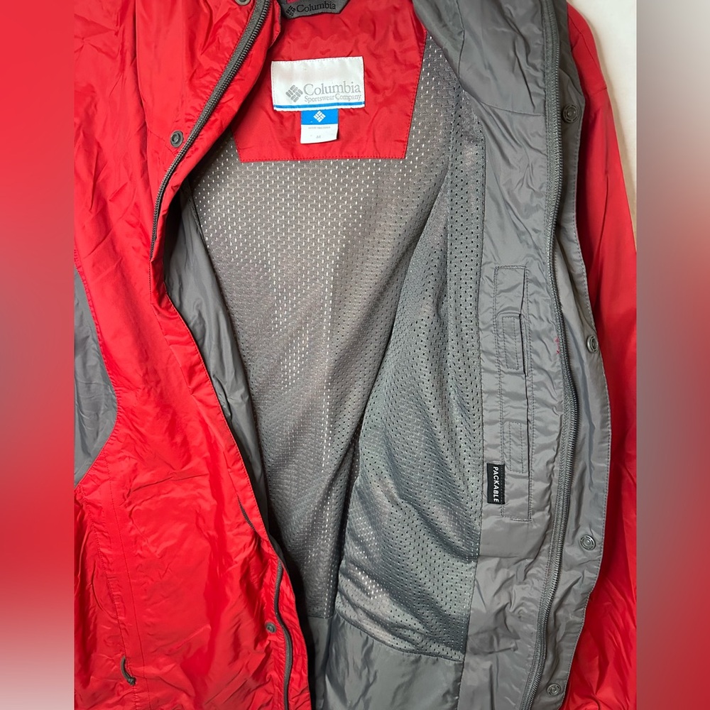 Columbia Sportswear Men’s M Red Gray Hooded Jacket Outdoor Rain Shell - Picture 8 of 10